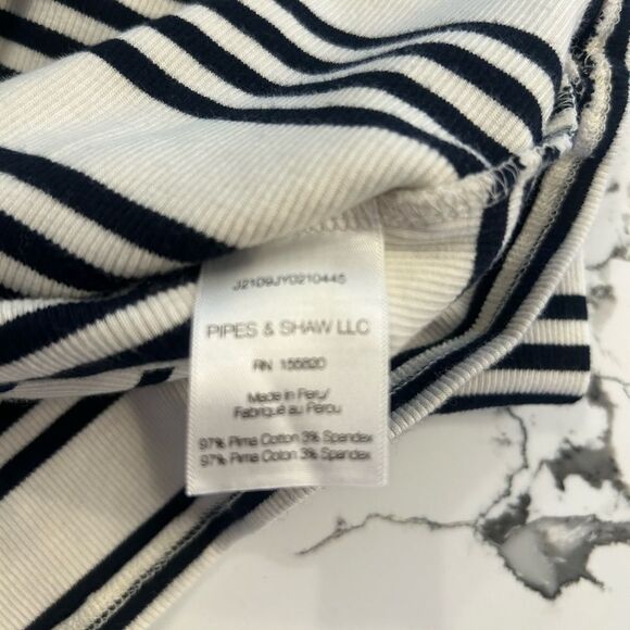 Veronica Beard Black and White Striped Cotton Turtleneck Top - Picture 4 of 4